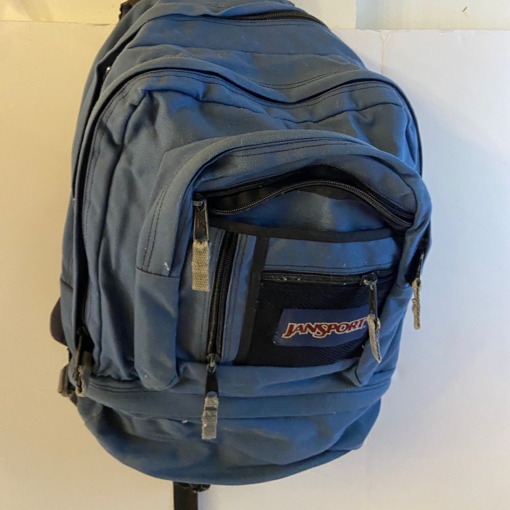 Blue Jansport hiking‎ large hardback backpack waist strap